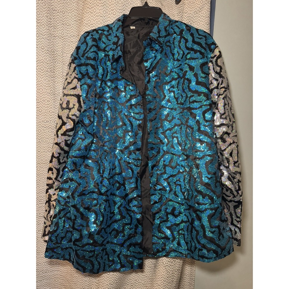 Blue Black Silver Sequin Jacket Halloween Costume Tiger King Joe Exotic XL
